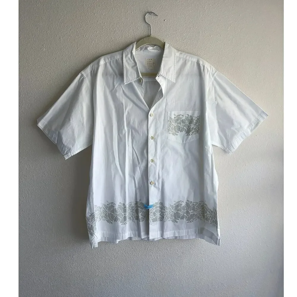 J. Crew White Tropical Hawaiian shirt Button Up vacation summer beach resort